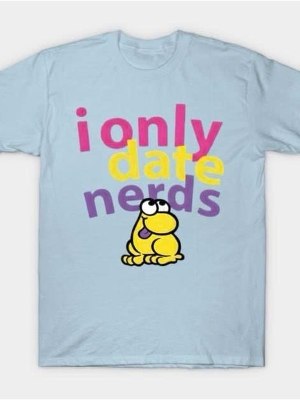Light Blue "I Only Date Nerds" Graphic Tee with Yellow Frog